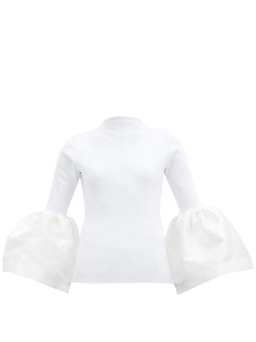 Matchesfashion.com Marques'almeida - Puffed-cuff Organic Cotton-blend Jersey Top - Womens - White