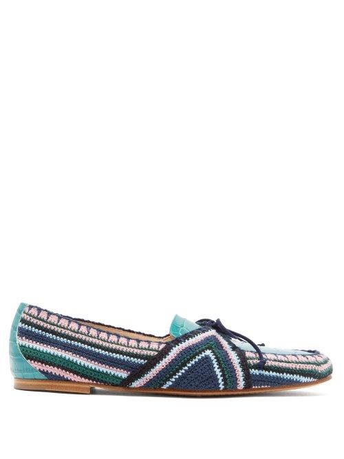 Matchesfashion.com Gabriela Hearst - Hays Crocodile Effect Leather Loafers - Womens - Blue Multi
