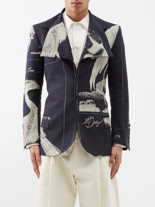 S.s. Daley - Bird-print Single-breasted Wool Jacket - Mens - Navy Multi