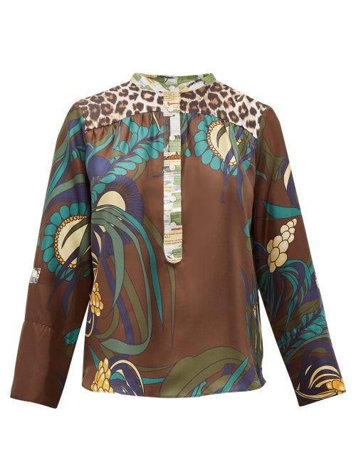 Matchesfashion.com La Prestic Ouiston - Romee Floral Print Silk Twill Blouse - Womens - Brown Multi
