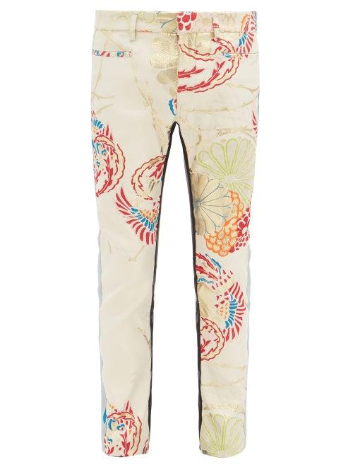 Matchesfashion.com Haider Ackermann - Brocade-satin And Leather Trousers - Mens - Cream Multi