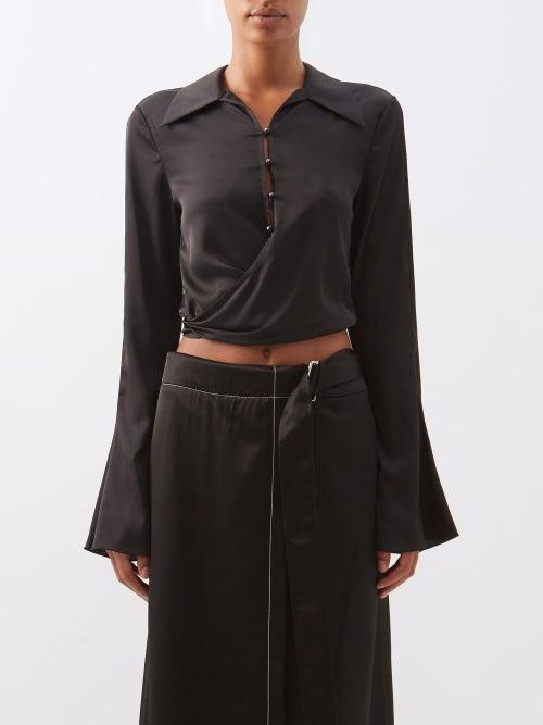 Acne Studios - Teba Wrap-front Satin Top - Womens - Black