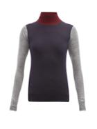 Matchesfashion.com Joseph - Cashair Colour Block Cashmere Roll Neck Sweater - Womens - Navy Multi
