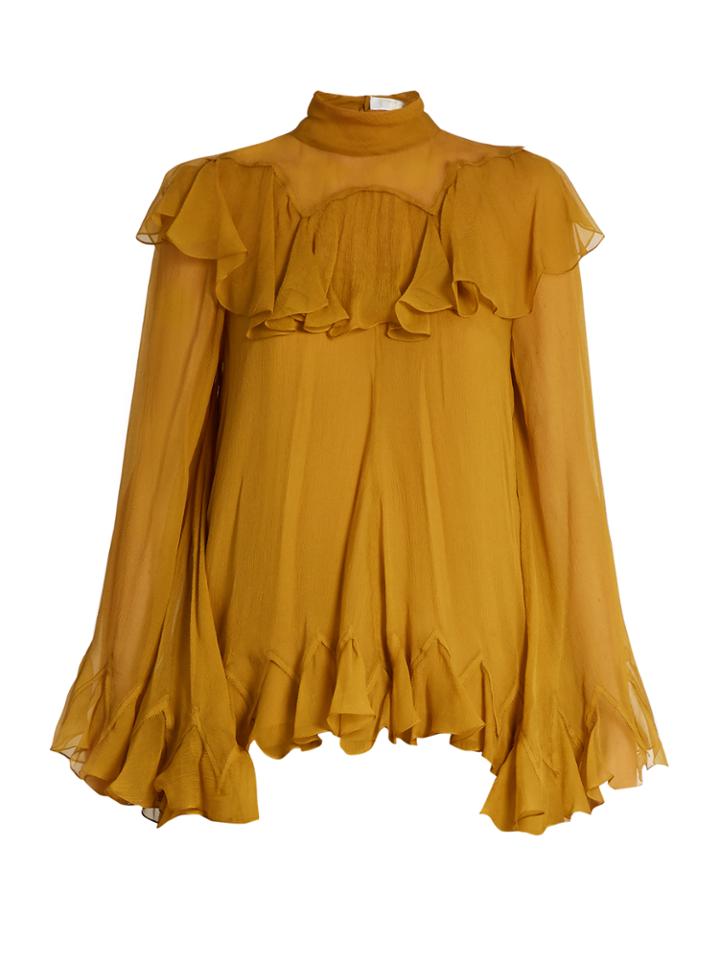 Chloé High-neck Silk-crepon Ruffled Blouse