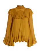 Chloé High-neck Silk-crepon Ruffled Blouse