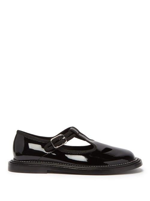 Matchesfashion.com Burberry - Alannis T Bar Patent Leather Mary Jane Flats - Womens - Black