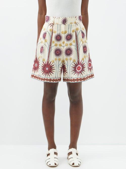 Emporio Sirenuse - Beatrice Sea U Cotton Shorts - Womens - Red Multi