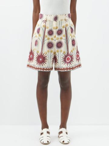 Emporio Sirenuse - Beatrice Sea U Cotton Shorts - Womens - Red Multi