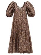Matchesfashion.com Kika Vargas - Scalloped Starfish-print Cotton-blend Dress - Womens - Black Multi