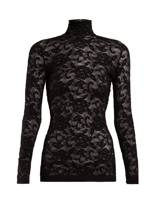 Matchesfashion.com Dolce & Gabbana - High Neck Floral Lace Top - Womens - Black