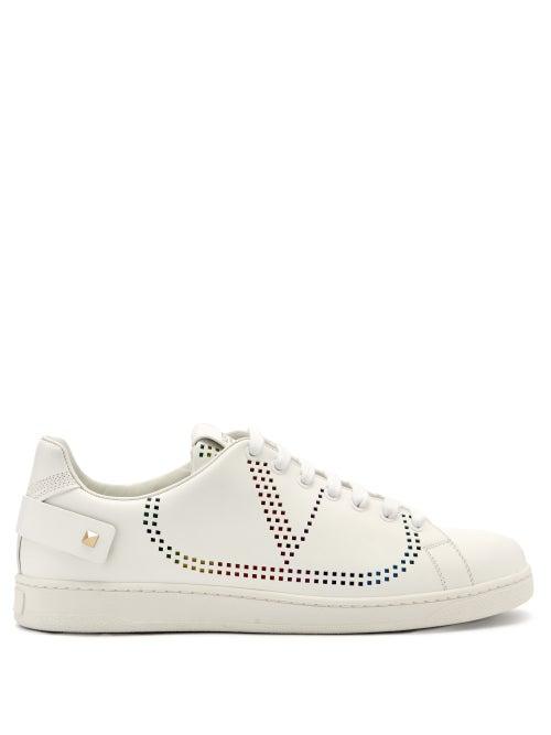 Matchesfashion.com Valentino Garavani - Perforated-logo Leather Trainers - Mens - White