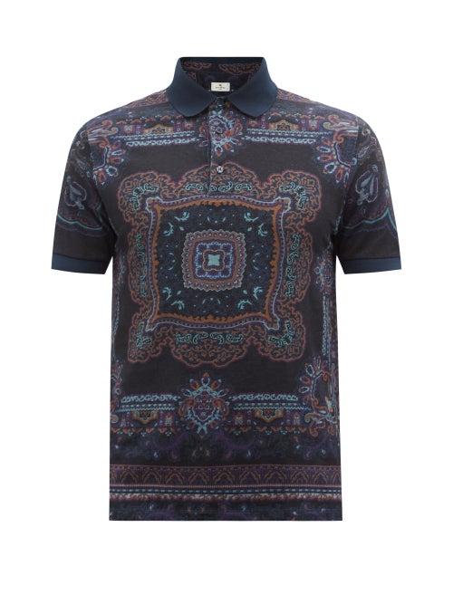 Etro - Paisley Cotton-blend Jersey Polo Shirt - Mens - Blue Multi