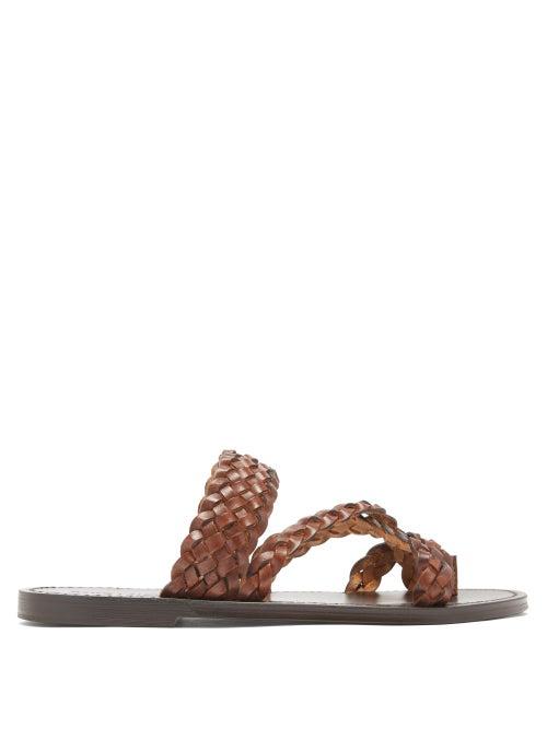 Matchesfashion.com Saint Laurent - Neil Braided Leather Slides - Womens - Tan