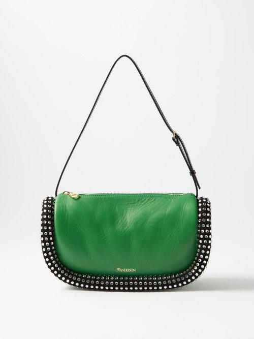Jw Anderson - Bumper Crystal-embellished Leather Shoulder Bag - Womens - Green Multi