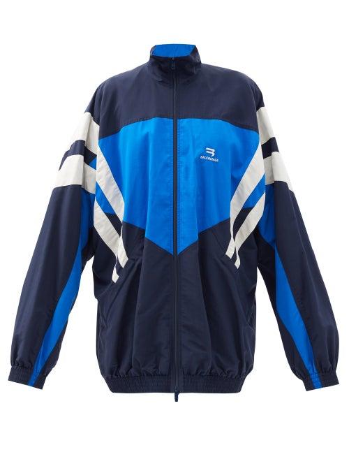 Ladies Rtw Balenciaga - Logo-embroidered Longline Panelled-shell Jacket - Womens - Blue