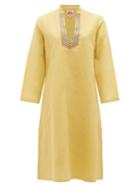 Matchesfashion.com Le Sirenuse, Positano - Malika Embroidered Cotton-blend Tunic Dress - Womens - Yellow Multi