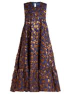 Matchesfashion.com Rochas - Gerbera Floral Brocade Midi Dress - Womens - Blue Multi