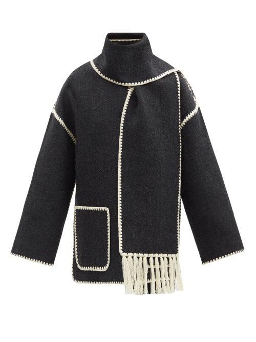 Totme - Scarf-neckline Felt Jacket - Womens - Dark Grey