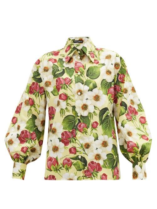 Matchesfashion.com Dolce & Gabbana - Balloon-sleeve Floral-print Cotton Shirt - Womens - Yellow Print