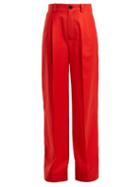 Matchesfashion.com Kwaidan Editions - Annik Wide Leg Wool Trousers - Womens - Red