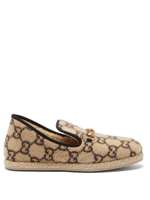 Matchesfashion.com Gucci - Fria Gg Print Felted Wool Loafers - Mens - Beige