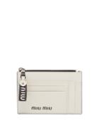 Matchesfashion.com Miu Miu - Logo Debossed Grained Leather Cardholder - Womens - White