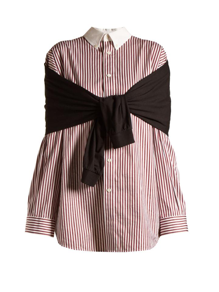 Balenciaga Striped Tie-front Cotton Shirt