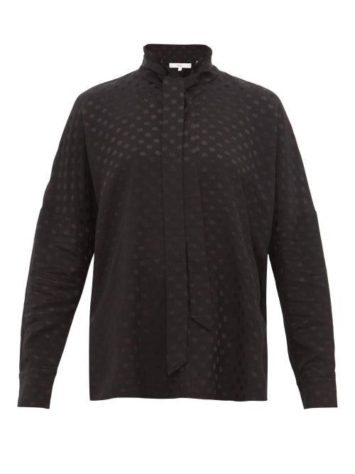 Matchesfashion.com Tibi - Polka Dot Jacquard Pussy Bow Blouse - Womens - Black
