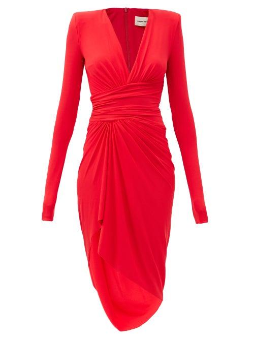 Matchesfashion.com Alexandre Vauthier - Plunge-neck Gathered Jersey Mini Dress - Womens - Red