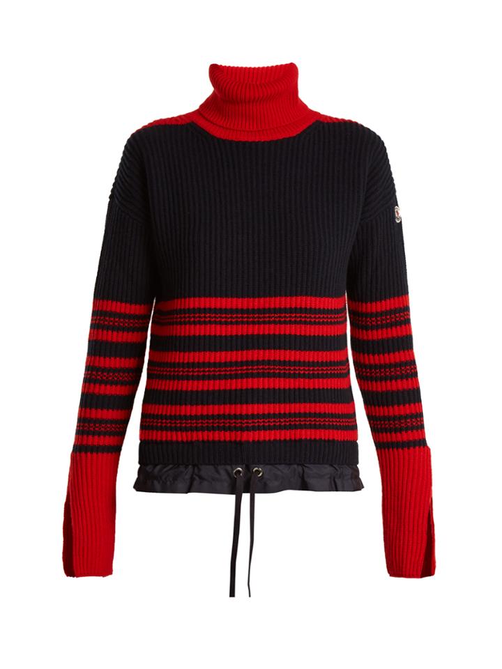 Moncler Roll Neck Striped Ribbed-knit Wool-blend Sweater
