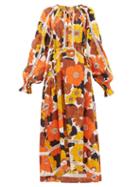 Matchesfashion.com Dodo Bar Or - Off-the-shoulder Floral-print Voile Maxi Dress - Womens - Brown Print