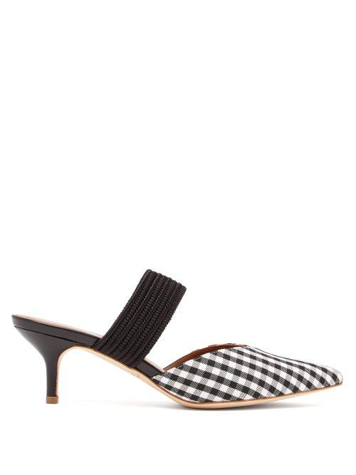 Matchesfashion.com Malone Souliers - Maisie Gingham Kitten Heel Mules - Womens - Black White