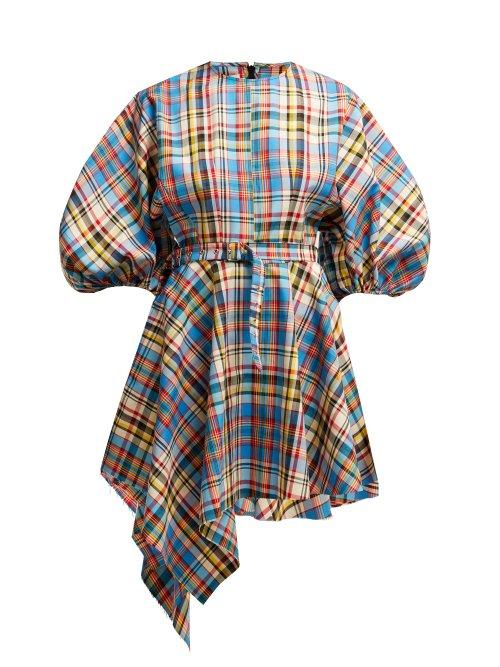 Matchesfashion.com Marques'almeida - Asymmetric Tartan Poplin Mini Dress - Womens - Multi