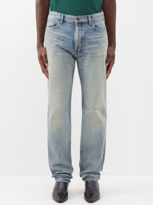 Saint Laurent - Distressed Straight-leg Jeans - Mens - Blue