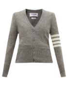 Ladies Rtw Thom Browne - Four-bar Intarsia Wool Cardigan - Womens - Grey