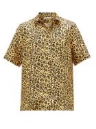 Matchesfashion.com Umit Benan B+ - Leopard-print Short-sleeve Silk-twill Shirt - Mens - Yellow Multi