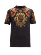 Matchesfashion.com Dolce & Gabbana - Heraldic Silk Blend Crew Neck T Shirt - Mens - Black