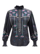 Isabel Marant - Ciska Ruffled Floral-embroidered Silk Blouse - Womens - Black Multi