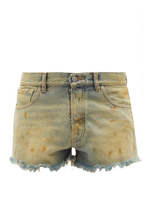 Maison Margiela - Raw-edge Distressed Denim Shorts - Mens - Light Blue