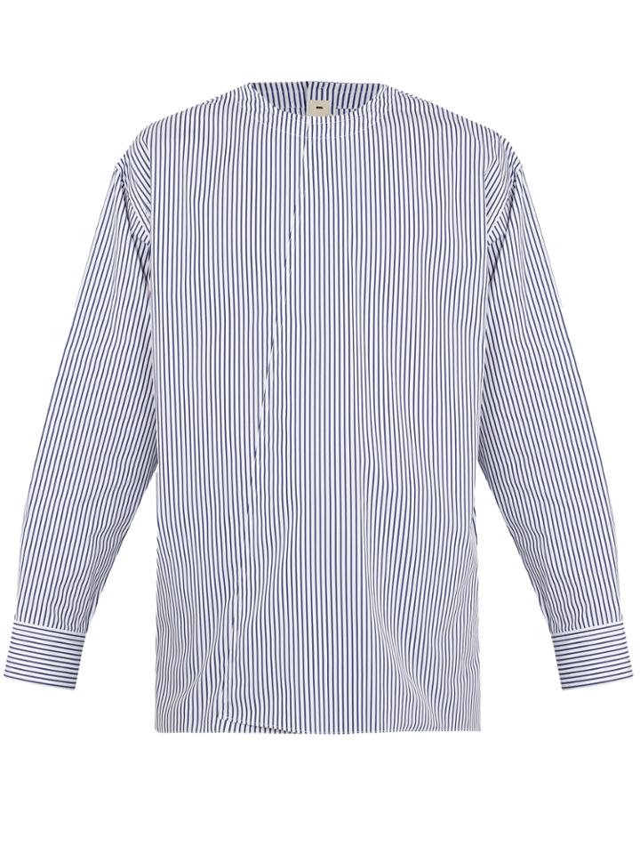 Marni Collarless Striped Cotton Shirt