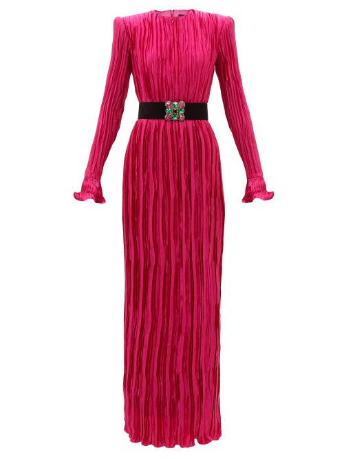 Andrew Gn - Belted Silk Pliss-satin Gown - Womens - Pink