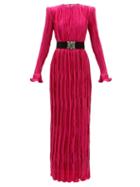 Andrew Gn - Belted Silk Pliss-satin Gown - Womens - Pink