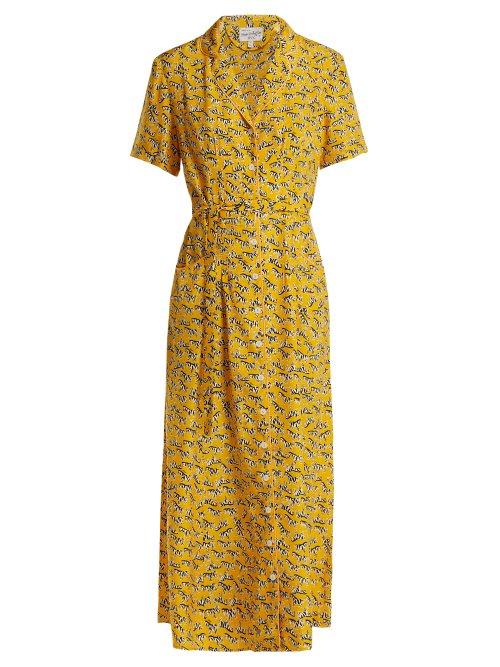 Matchesfashion.com Hvn - Long Maria Zebra Print Silk Dress - Womens - Yellow Print