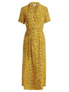 Matchesfashion.com Hvn - Long Maria Zebra Print Silk Dress - Womens - Yellow Print