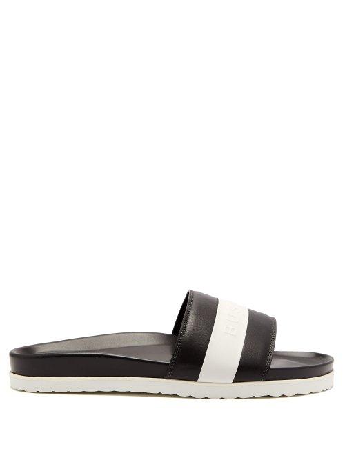 Matchesfashion.com Buscemi - Sport Logo Leather Slides - Mens - White
