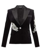 Matchesfashion.com Balmain - Bead Embellished Satin Lapel Velvet Jacket - Womens - Black Multi