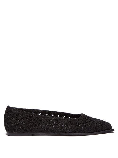 Matchesfashion.com Ganni - Crocheted Square Toe Ballet Flats - Womens - Black