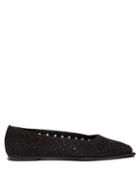 Matchesfashion.com Ganni - Crocheted Square Toe Ballet Flats - Womens - Black