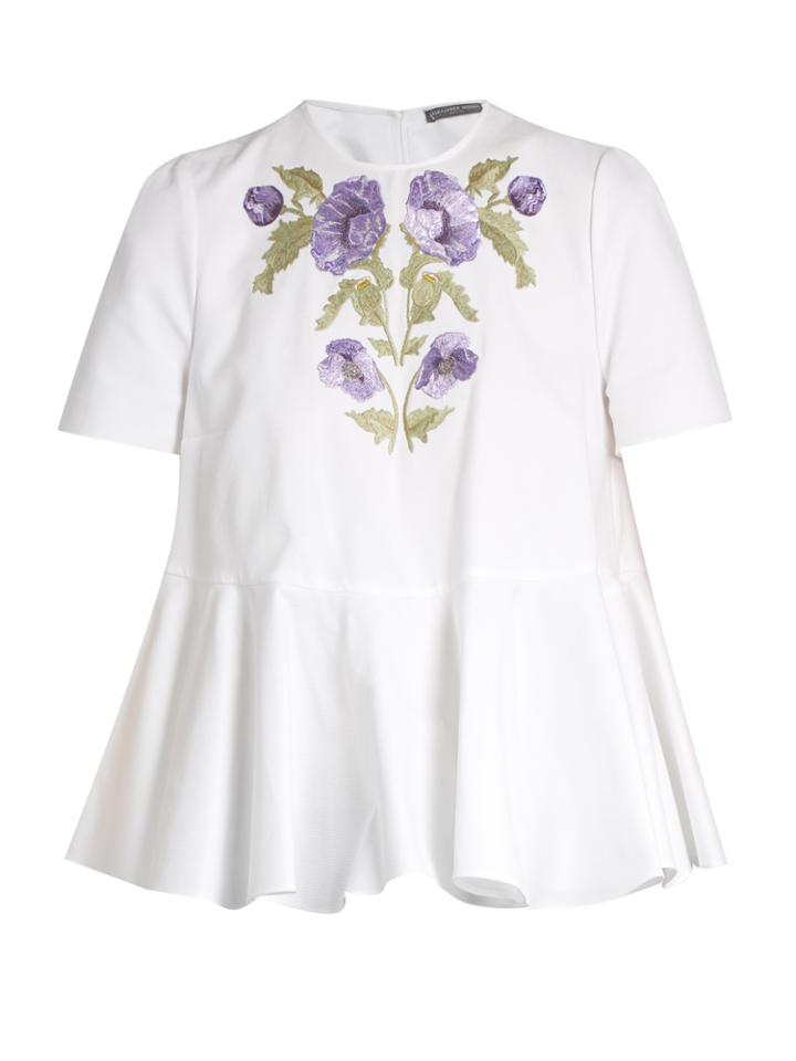 Alexander Mcqueen Embroidered Cotton-piqu Blouse