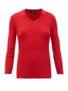 Matchesfashion.com Rochas - V-neck Logo-appliqu Ribbed Cotton Sweater - Womens - Red